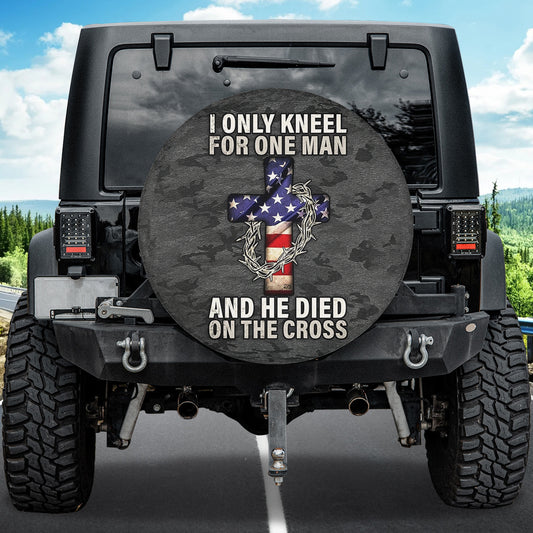 Petthouse | Cross American Flag Camo Spare Tire Cover I Kneel For One Man He Died On The Cross Wheel Cover Christ