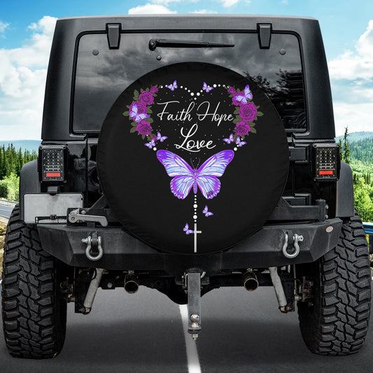 Petthouse | Purple Butterfly Cross Faith Hope Love Spare Tire Cover Butterfly And Rose