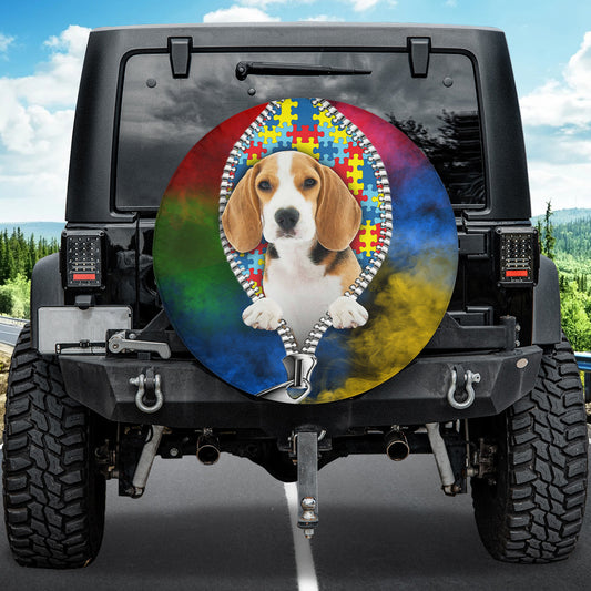 Petthouse | Beagle Autism Puzzles Zipper Print Spare Wheel Cover Neurodiversity Tire Cover Dog Lover Gifts