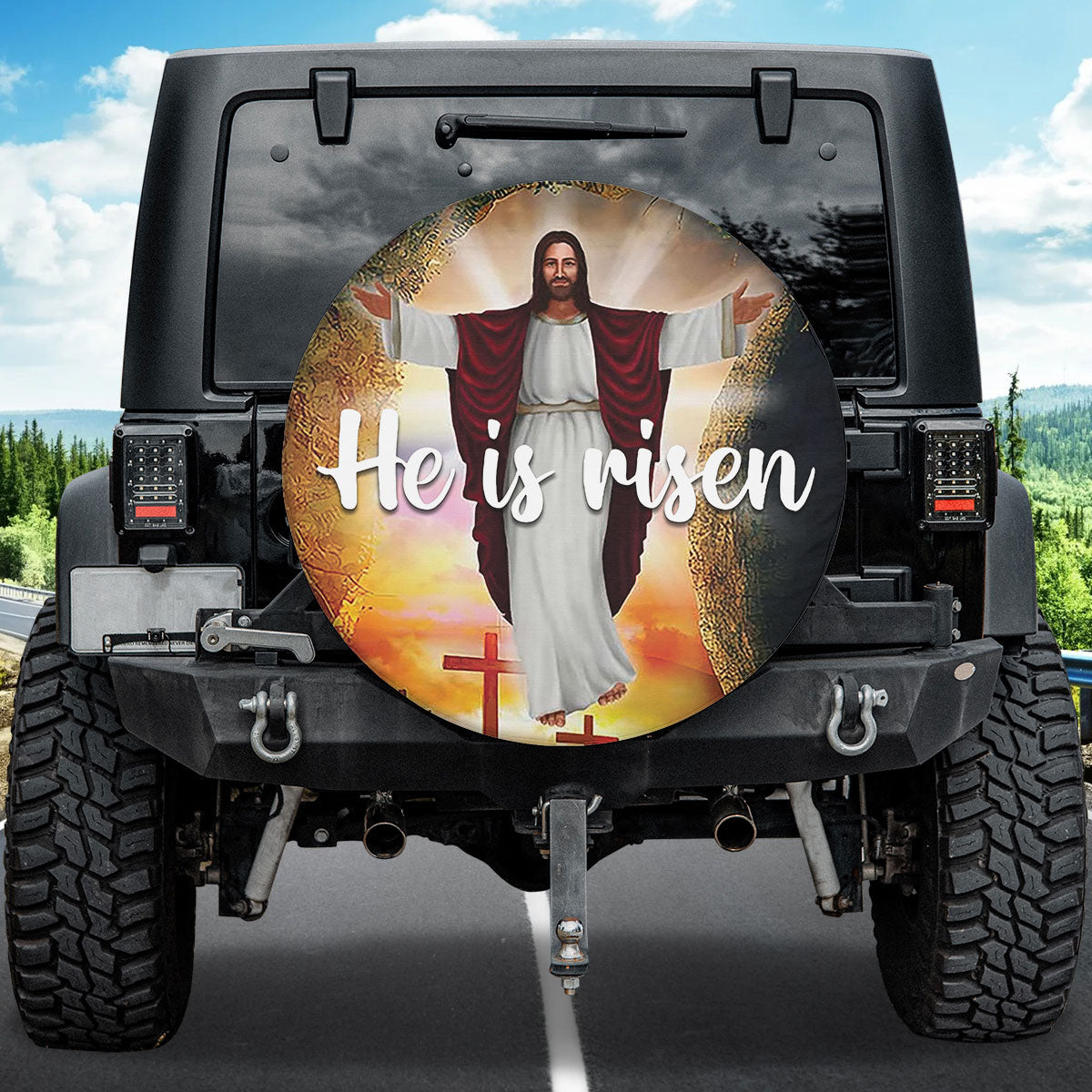 Petthouse | Jesus Christ Spare Tire Cover He Is Risen Tire Cover Christ Cross Wrap Christian Car Accessories