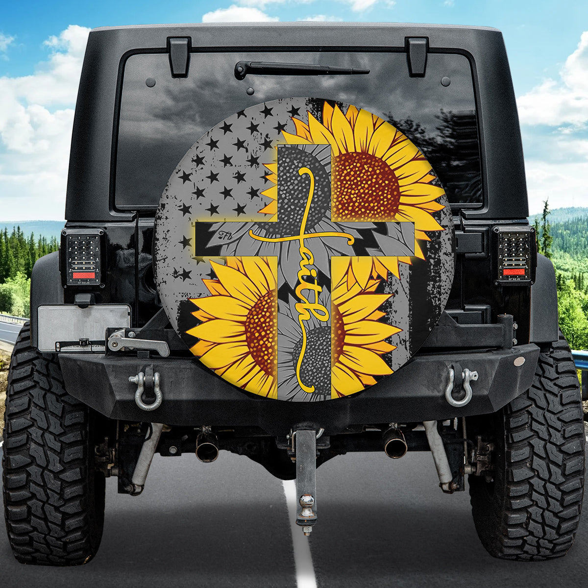 Petthouse | Christ Cross Faith Spare Tire Cover Cross Sunflower Tire Cover American Flag Tire Cover Patriot Gift