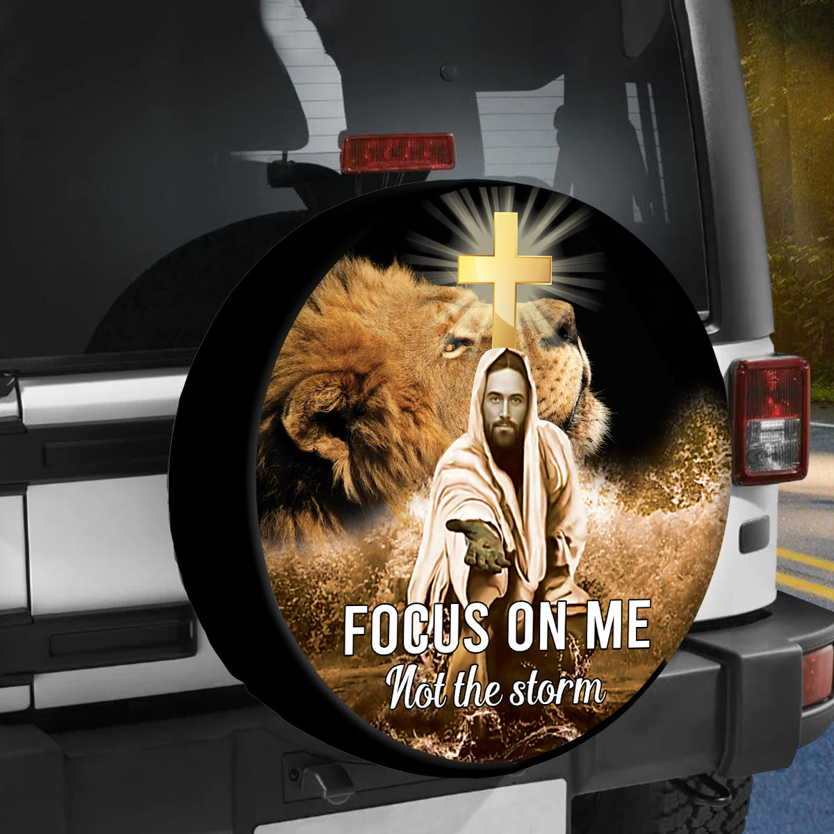 Petthouse | Jesus Christ Holy Bible Lion Of Judah Spare Tire Cover Focus On Me Not The Storm Wheel Cover