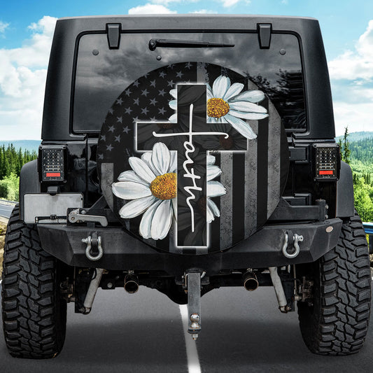 Petthouse | Faith Christian Cross Daisy Us Flag Spare Tire Cover Truck Decor God Lovers Gift Religious Gift