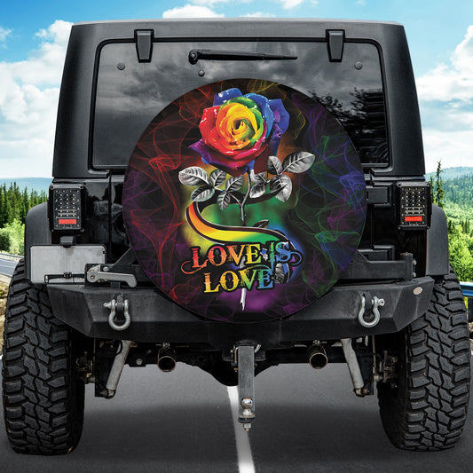 Petthouse | Love Is Love Spare Tire Cover Rainbow Rose Tire Wrap Lgbt Tire Cover Car Decoration