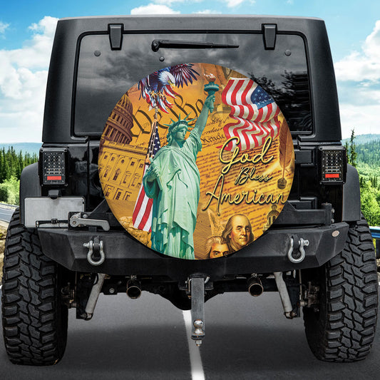 Petthouse | God Bless American Happy 4th Of July Spare Tire Cover Us Statue Of Liberty Eagle Truck Cover