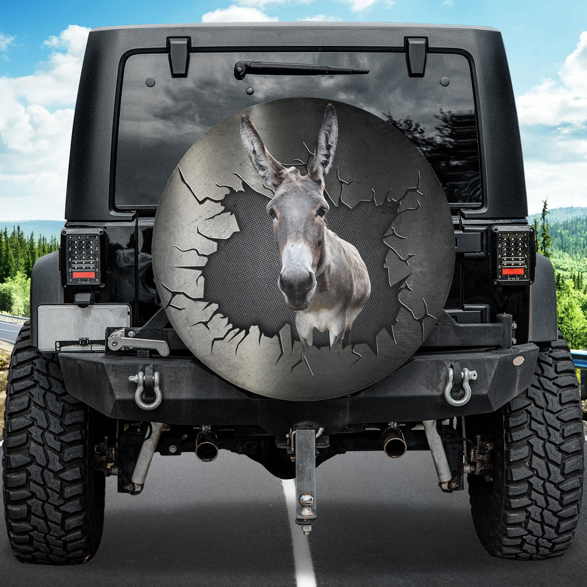 Petthouse | Donkey Cracked Hole Spare Wheel Cover Farm Animal Tire Wheel Protector Farmer Fun Car Decor