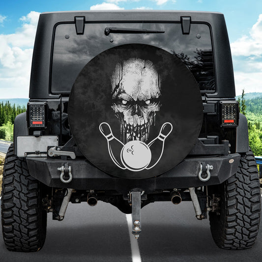 Petthouse | Skull Spare Tire Cover Bowling Tire Cover Horror Style Tire Wrap Car Decoration For Bowling Lover