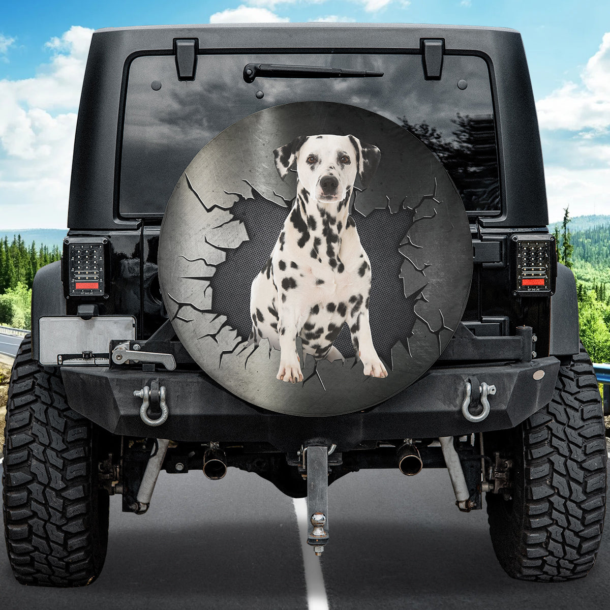 Petthouse | Dalmatian Spare Tire Cover With Backup Camera Hole Crack Metal Printing Wheel Cover