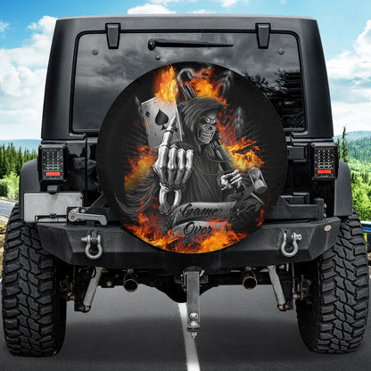 Petthouse | Game Over Spare Tire Cover Death Fire Tire Cover Horror Movie Tire Cover Halloween Tire Cover Decor