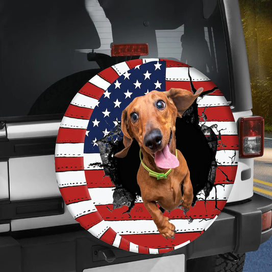 Petthouse | Dachshund Happy Moment Spare Tire Cover American Flag Tire Cover Dog Lover Tire Cover Car Decor