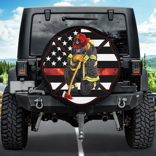 Petthouse | Firefighter Spare Tire Cover, Thin The Red Flag Spare Wheel Cover, Firefigher Gift Idea