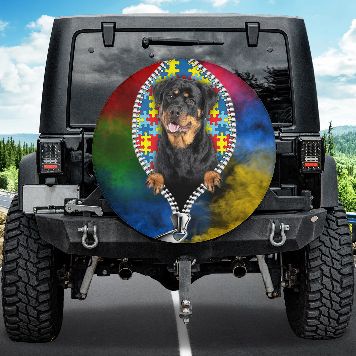 Petthouse | Rottweiler Dog Spare Tire Cover For Autism Awareness Dog-themed Car Accessories Autism Support