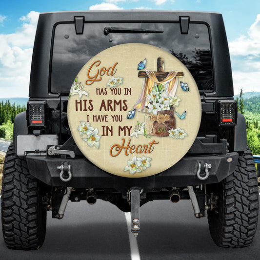 Petthouse | God Has You Tire Cover I Have You Wrap Jesus Cross Cover  Blue Butterflies Cover Christian Gift