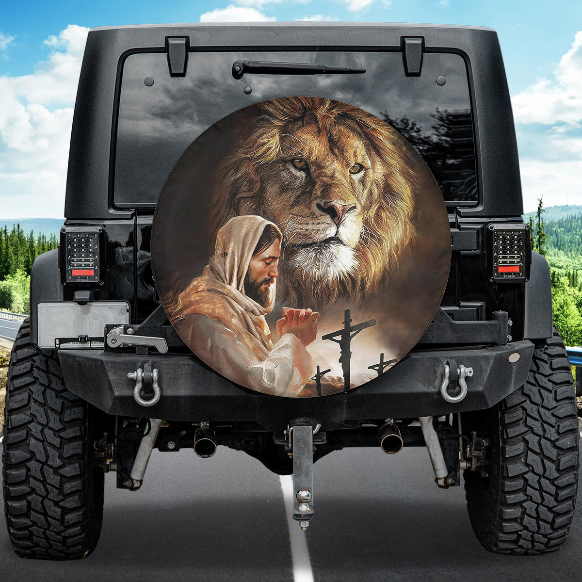 Petthouse | Jesus Christ Spare Tire Cover Jesus Lion Tire Cover Christ Cross Wheel Cover Christian Car Decor