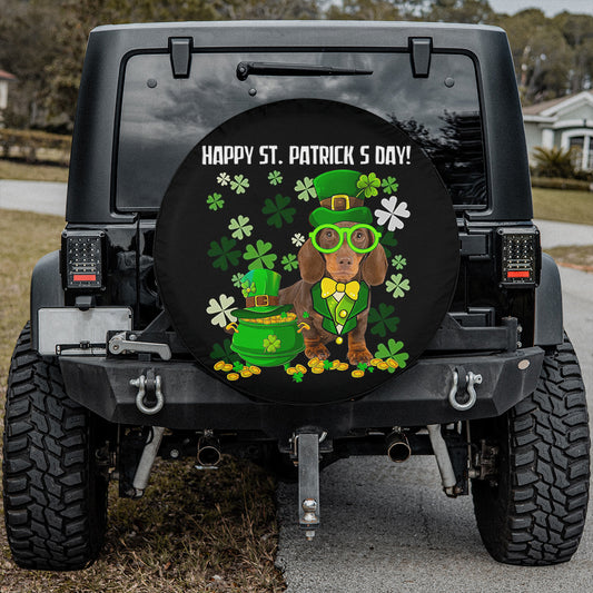 Petthouse | Dachshund Spare Tire Cover Clover Irish Tire Cover Happy St Patrick's Day Tire Cover Car Decor