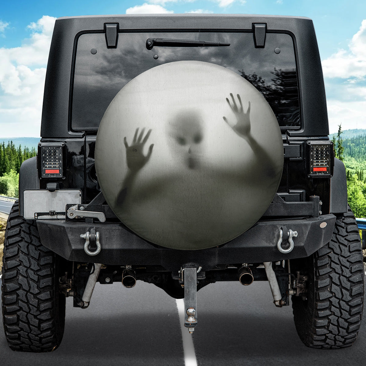 Petthouse | Creepy Ghost Shade Halloween Spare Tire Cover Vision Shouting Wheel Cover Fun Car Decor Person