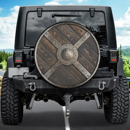 Petthouse | Wooden Medieval Round Shield With Metal Frame And Cross Tire Cover Viking Lovers Gift