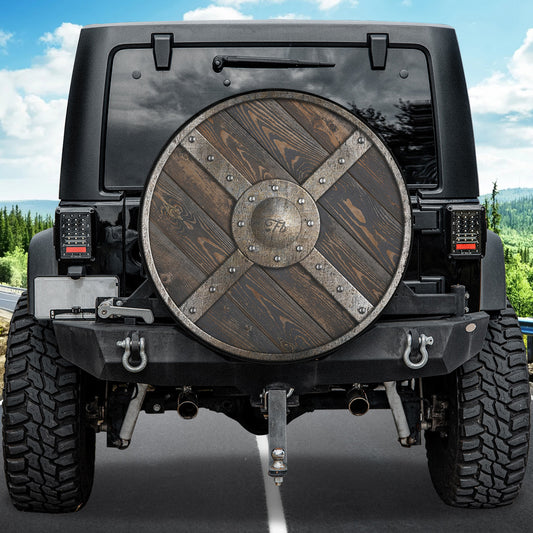 Petthouse | Wooden Medieval Round Shield With Metal Frame And Cross Tire Cover Viking Lovers Gift