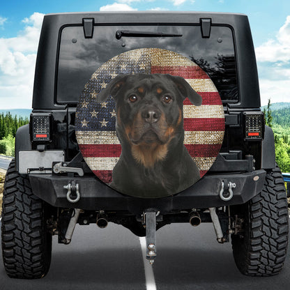 Petthouse | Rottweiler Tire Cover Dog American Flag Patriotic Wheel Tire Covers Weatherproof Tire