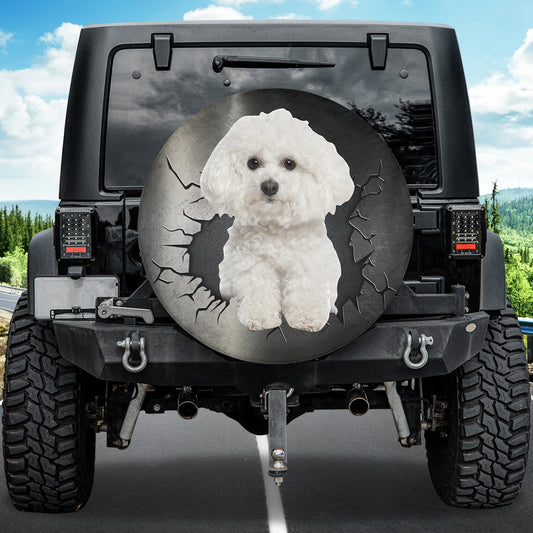 Petthouse | Bichon Frise Spare Tire Cover Cute Dog Big Hole Crack Wheel Cover Fun Car Decor For Dog Lovers