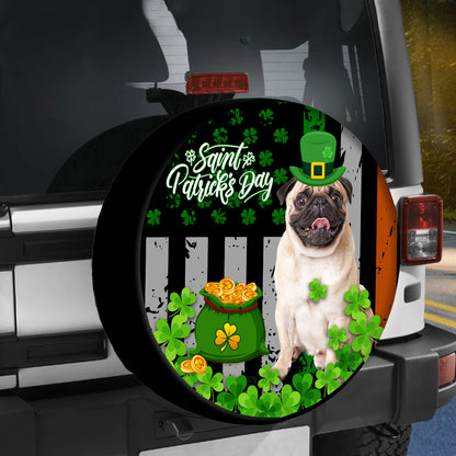 Petthouse | Saint Patrick's Day Spare Tire Cover Pug Dog In Hat Tire Wrap Clover For Irish Christian