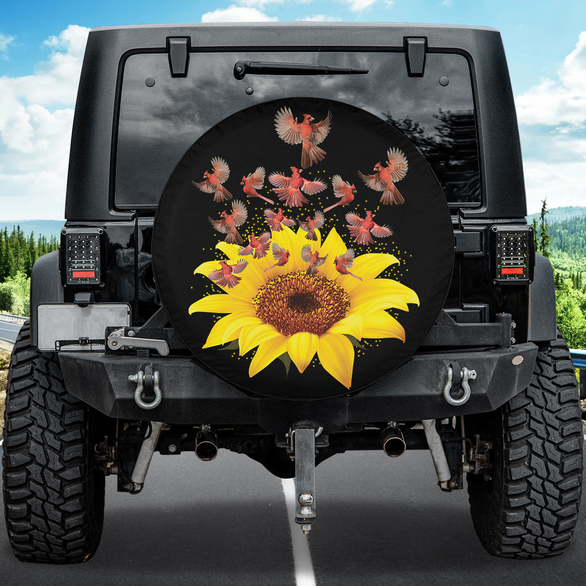 Petthouse | Cardinal Sunflowers Art Printed Spare Tire Cover, Cadinal Lovers Truck Decor Gift