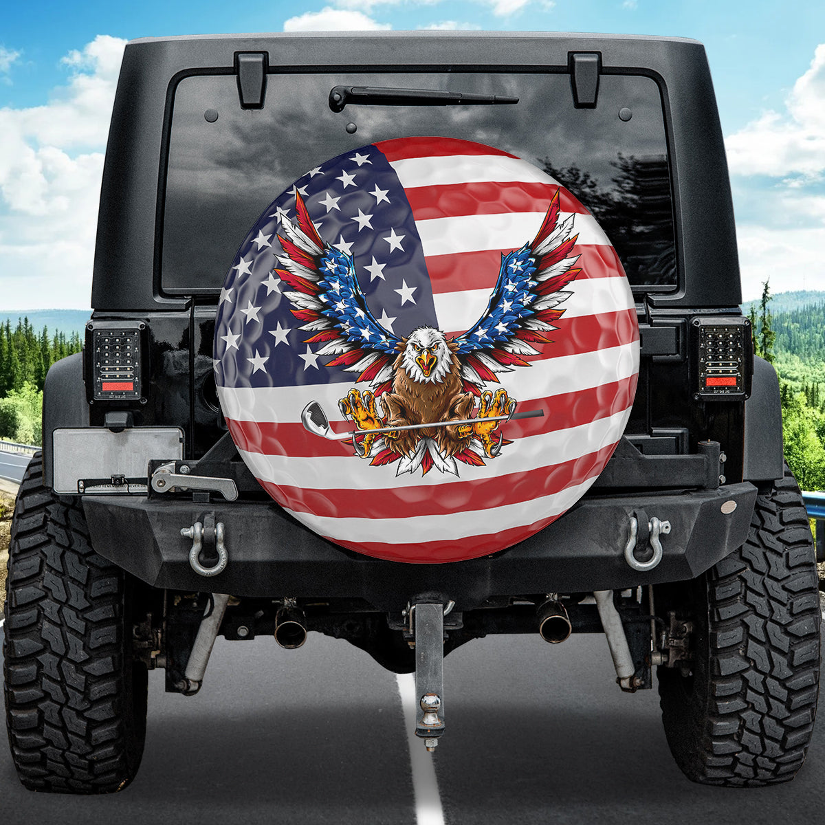 Petthouse | Bald Eagle American Flag Golfer Spare Wheel Cover Golfer Spare Tire Cover American Patriot Golfer