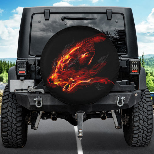 Petthouse | Fire Wolf Art Spare Tire Cover, Angry Wolf Hunting Wheel Cover, Wolf Lover Tire Cover