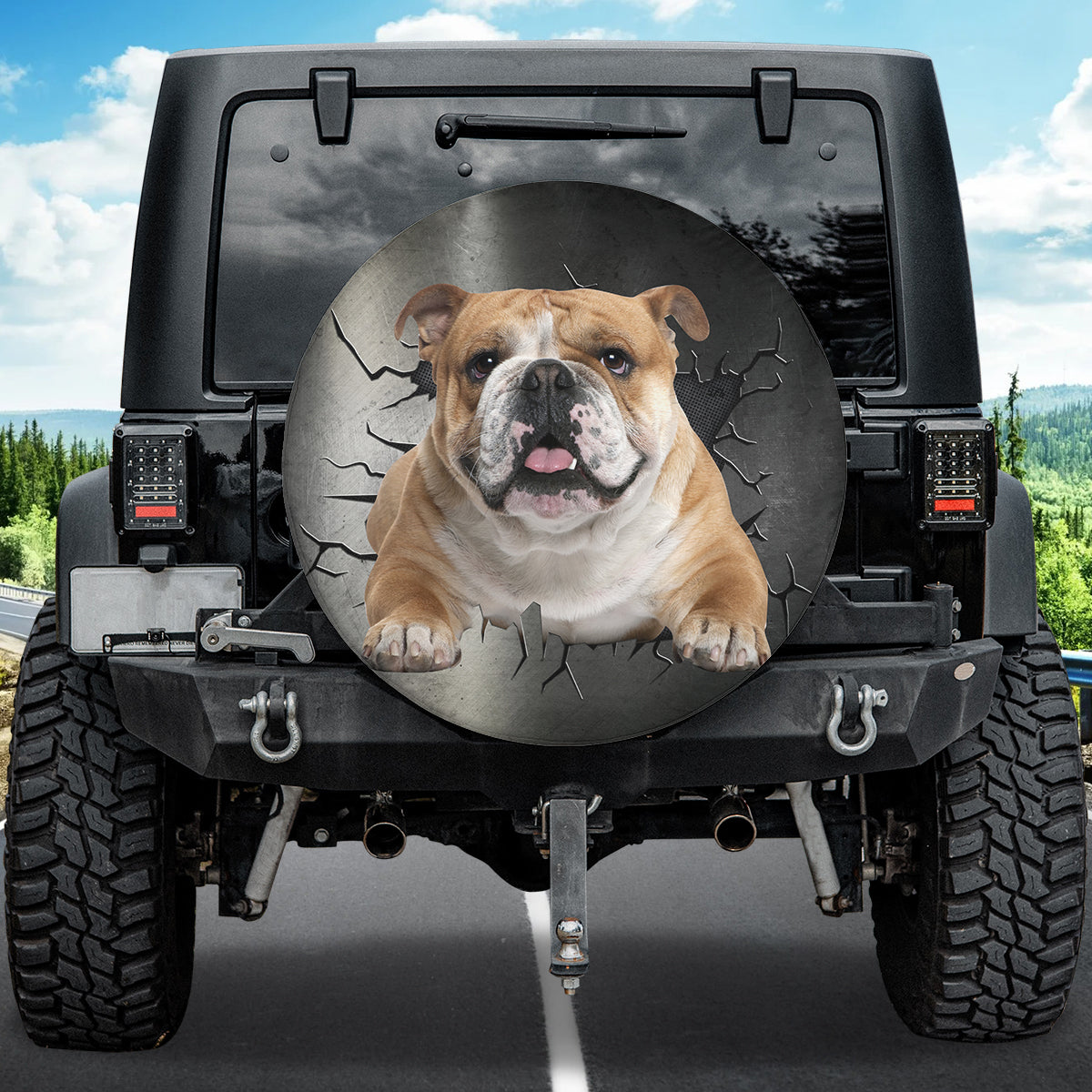 Petthouse | English Bulldog Portrait Spare Tire Cover Dog Paw Cover Crack Print Humorous Gift For Dog Lovers