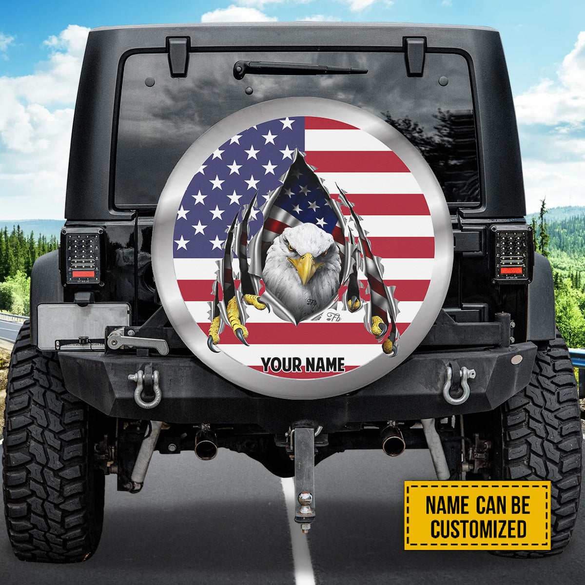 Petthouse | Customized Eagle American Flag Spare Tire Cover Eagle American Flag Torn Metal Pride American