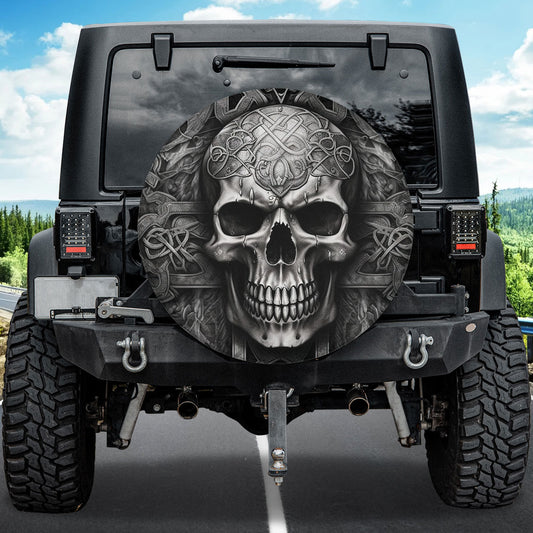 Petthouse | Dark Skull Celtic Spare Tire Cover Skull Skeleton Bones Spare Wheel Cover Truck Decoration