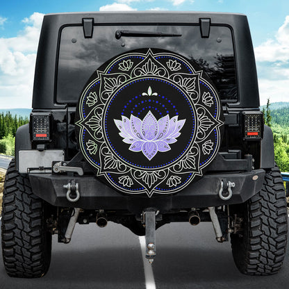 Petthouse | Lotus Mandala Texture Spare Tire Cover Lotus Flower Floral Truck Decoration Mandala Lovers Gift