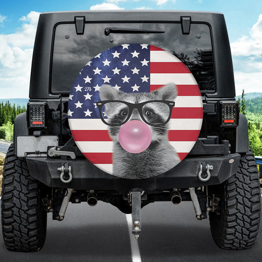 Petthouse | Racoon Bubble Cover America Flag Tire Wrap Animal Cute Cover Racoon Lover Gift