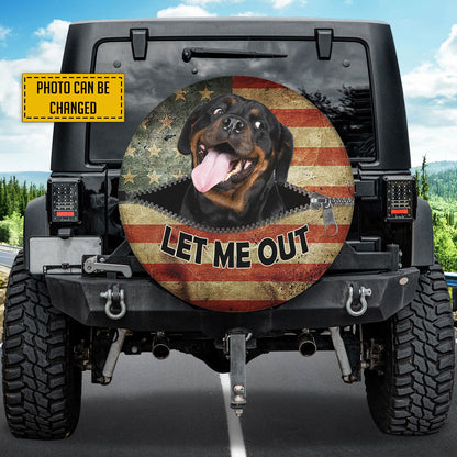 Petthouse | Rottweiler Custom Spare Tire Cover American Flag Add Your Personalized Photo Wheel Cover Dog Dad