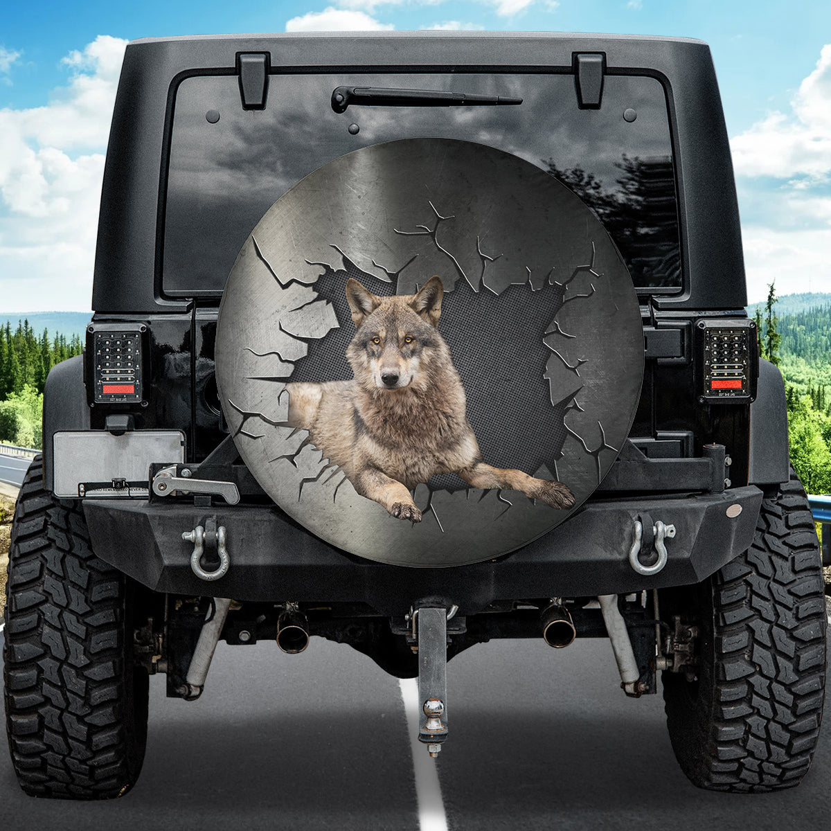 Petthouse | Cool Wolf Spare Tire Cover Funny Big Hole Cracked Wheel Cover Wolf Lover Gift For Son Brother Boys