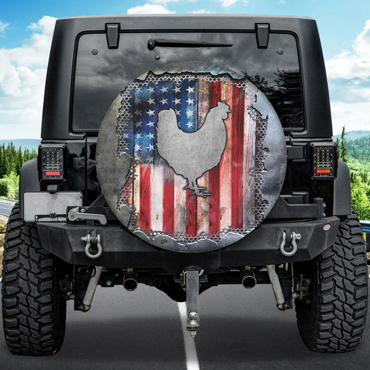 Petthouse | Chicken Spare Tire Cover Funny Chicken Tire Cover American Flag Tire Wrap Patriot Car Decoration