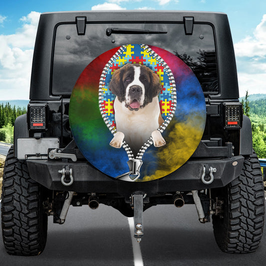 Petthouse | Autism Awareness Theme Spare Tire Cover St Bernard Autistic Wheel Cover Dog Mom Dad Autistic