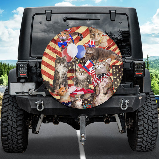 Petthouse | Cat Spare Tire Cover Patriotic 4th Of July Tire Protector Cat Circus Wheel Cover Cat Lover Gift