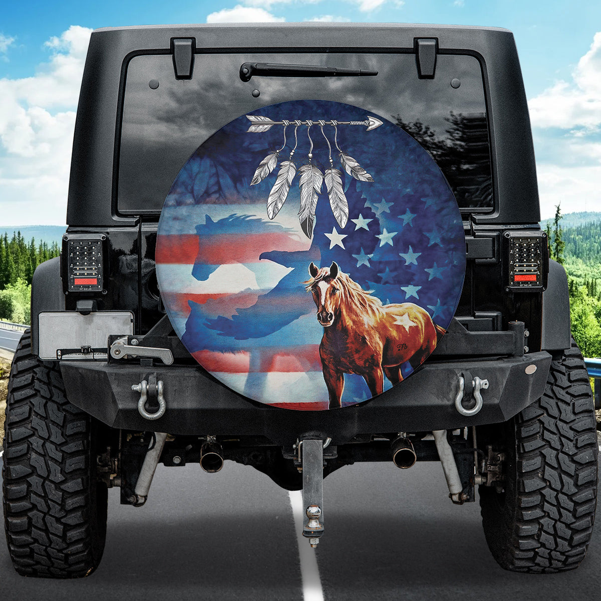 Petthouse | Horse American Patriot Spare Tire Cover Native American Feather Horse Soul Wheel Cover Cowboy Gift