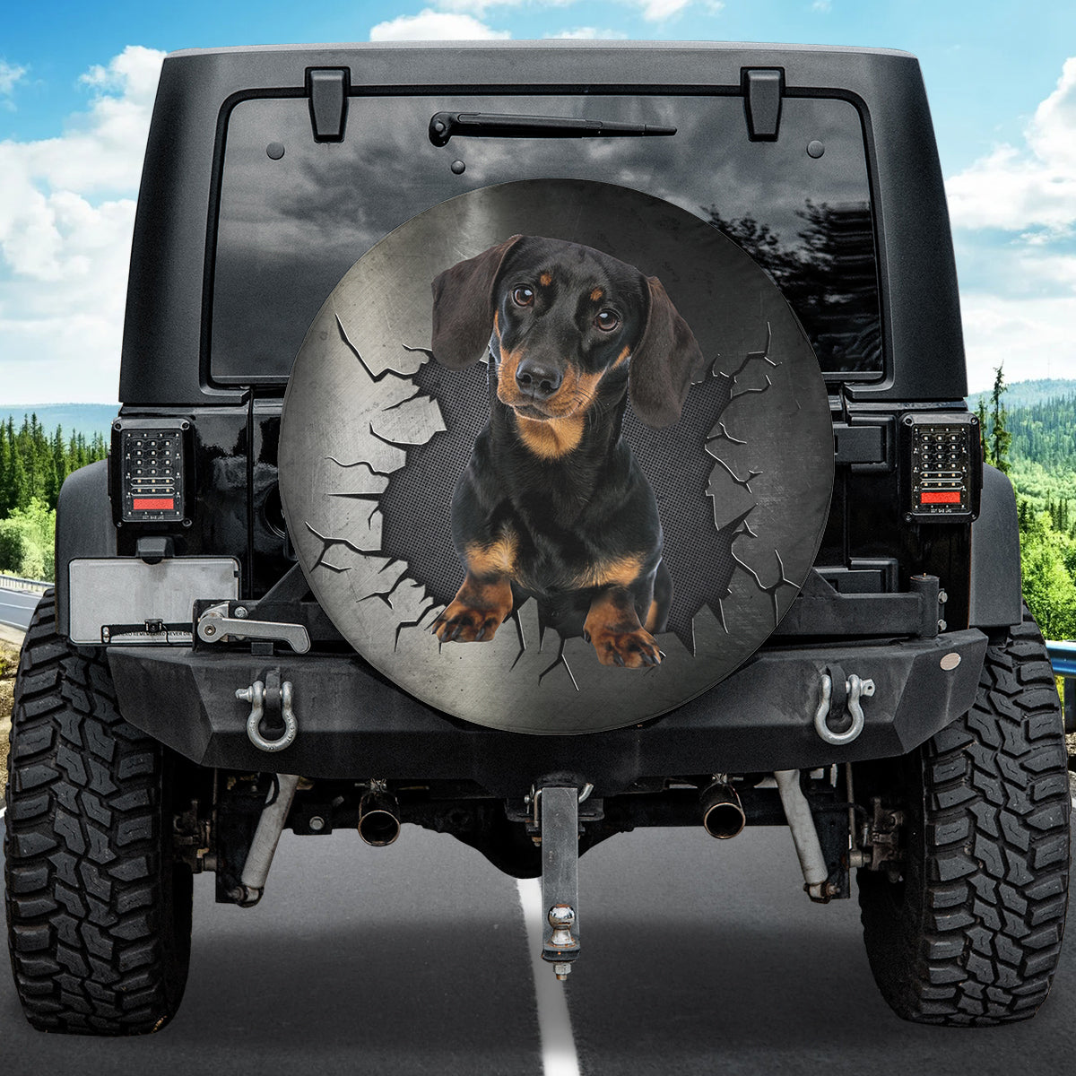 Petthouse | Black Dachshund Puppy Dog Spare Tire Cover Dog Tire Protector Dog Lover Wheel Cover