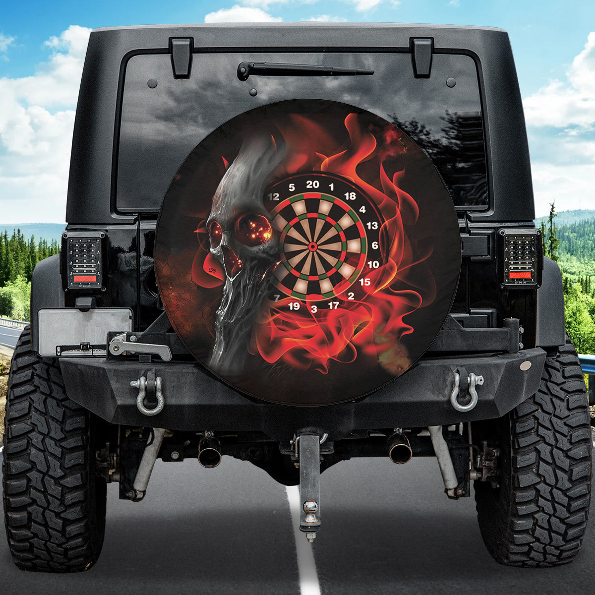 Petthouse | Fire Darts Score Sports Spare Tire Cover Death Burning Tire Wrap Horror Style Car Decoration