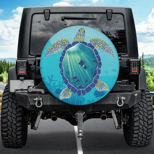 Petthouse | Beautiful Turtle Print Spare Tire Cover Ocean Life Durable Tire Protector Blue Canvas Tire