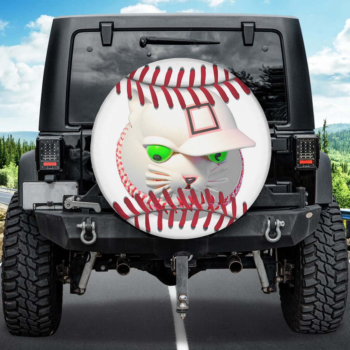 Petthouse | Baseball With Cat Face Funny Universal Spare Tire Cover Baseball Pattern Custom Tire Cover Gifts