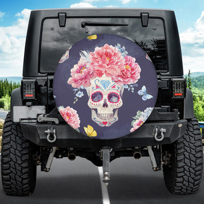 Petthouse | Sugar Skull Spare Tire Cover Flower Tire Cover Vintage Art Wheel Covers Car Accessories