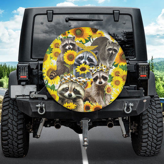 Petthouse | Raccoon Sunflowers Spare Tire Cover Decal Raccoon Floral Flowers Sticker Truck Decoration