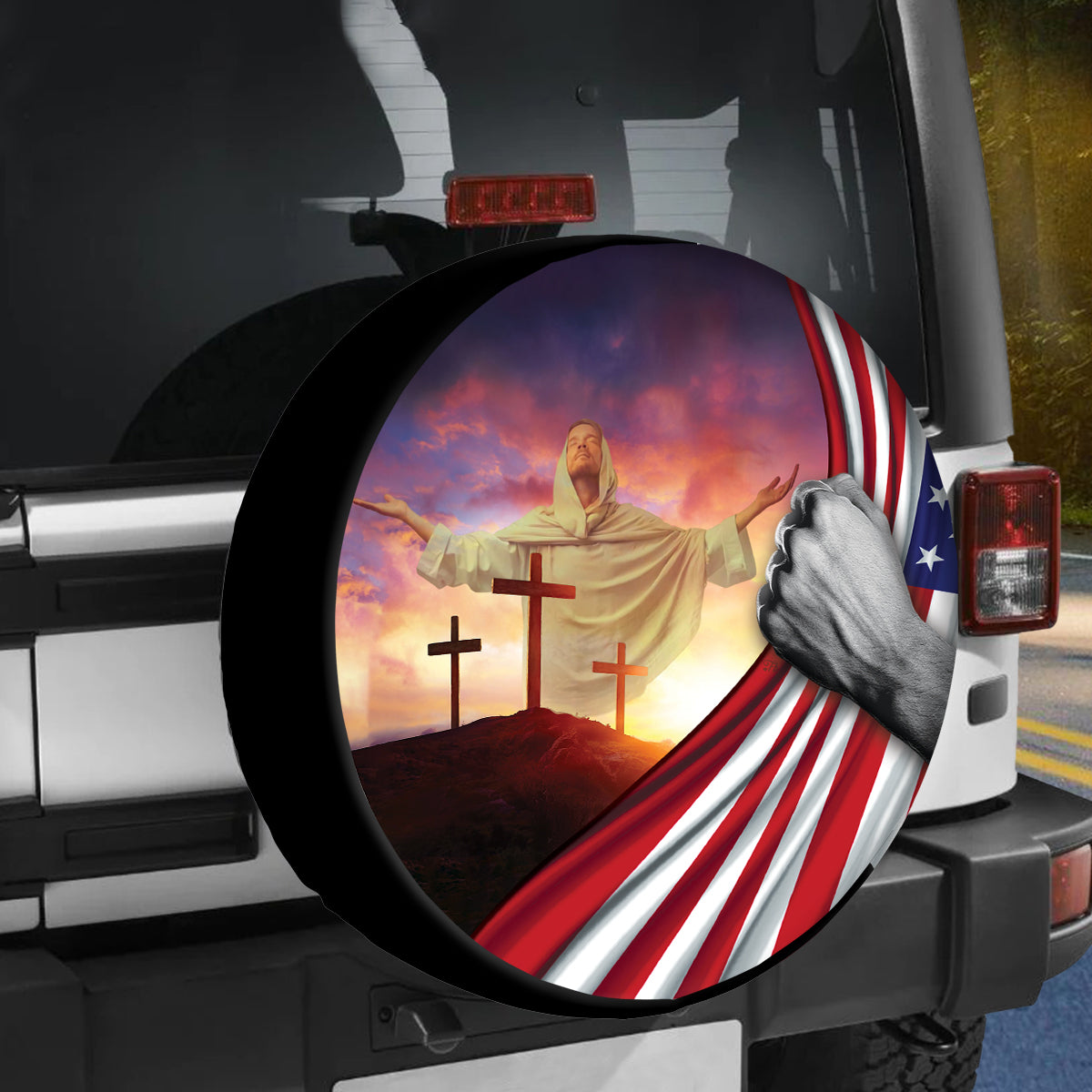 Petthouse | Jesus Bless Us Cross Hill Spare Tire Cover Jesus Holy Spirit Wheel Cover Jesus Cross Christian Gift