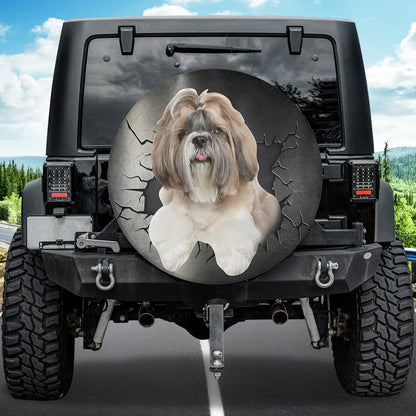 Petthouse | Long Coat Shih Tzu Spare Tire Cover Big Hole Cracked Print Winter Tire Cover For Dog Owners