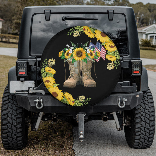 Petthouse | Veteran Boots Sunflower American Flag Spare Tire Cover Veteran Honor The Title American Independence