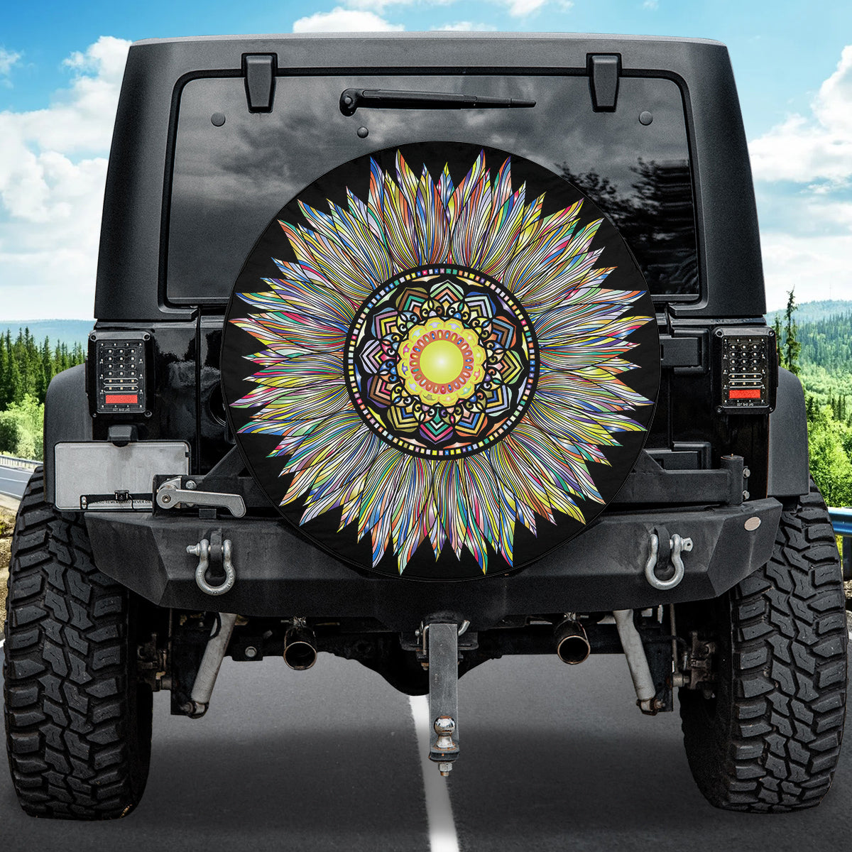 Petthouse | Sunflower Mandala Spare Tire Cover Prismatic Sunflower Tire Wheel Protector Psychedelic