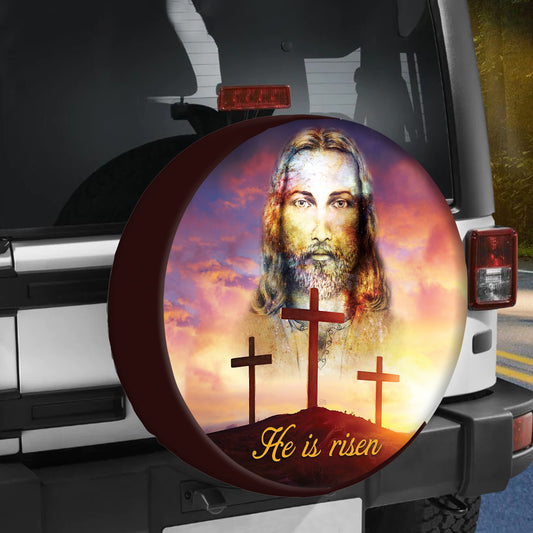 Petthouse | Jesus He Is Risen Spare Tire Cover Cross Hill Wheel Cover Jesus Christian Religious Tire Cover